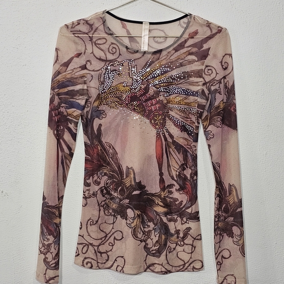 S-Twelve Artistic Long Sleeve Top with Bird Design - Picture 2 of 7